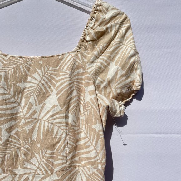 Loft Women's Dress 6 Mini Palm Tree Print Tan Short Sleeve Square Neck New - Picture 4 of 11